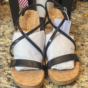 AEROSOLES Black Patent Wedge Sandals